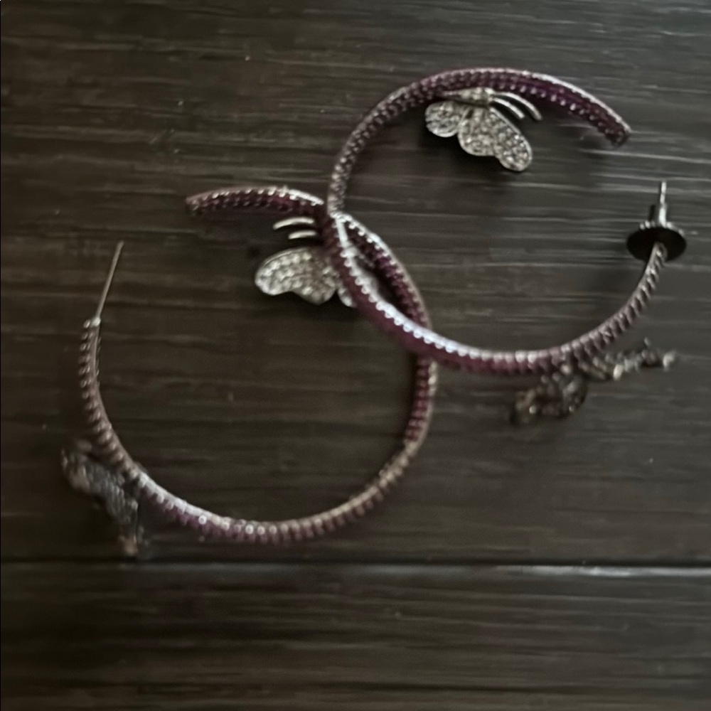 Butterfly Hoop Earrings with Purple and Silver Accents